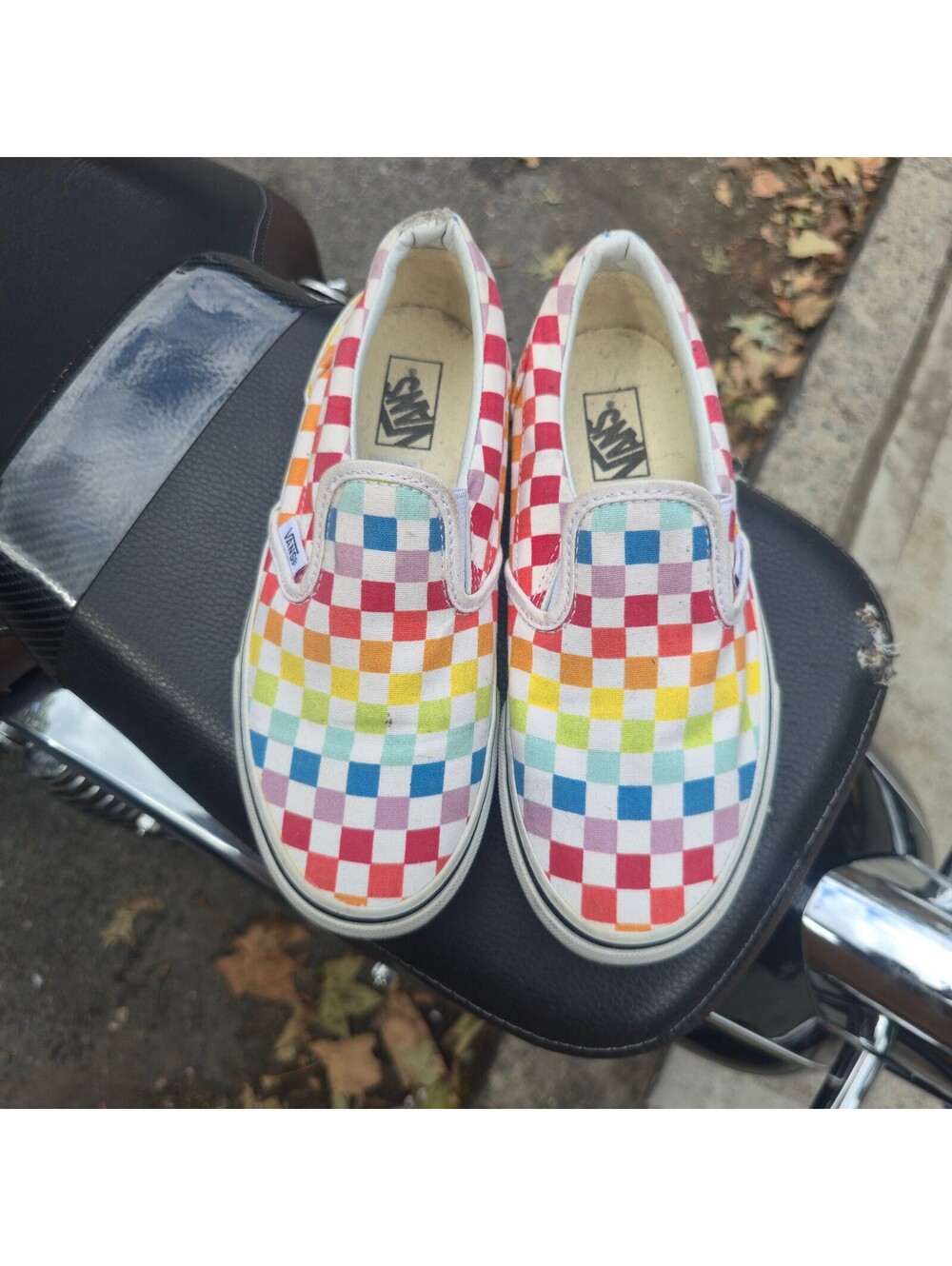 Vans Classic Slip-On Rainbow Checkerboard Sneakers Size 7
